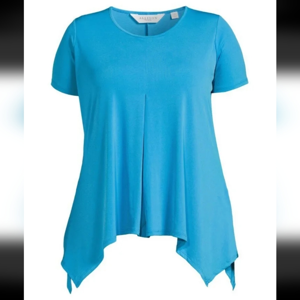 Allison Taylor Women's Deep Water Blue Short Sleeve Shark Bite Plus Size Top 1X